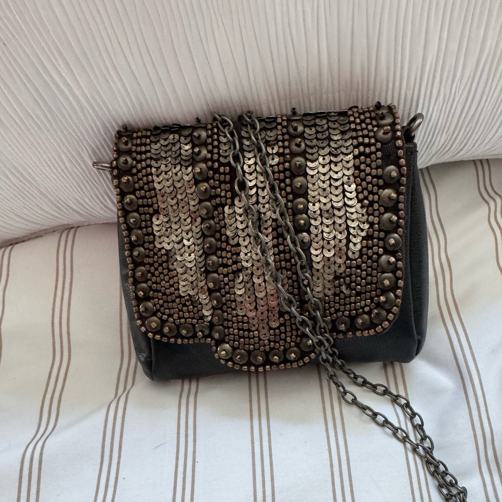 Black Leather and Sequin Crossbody bag